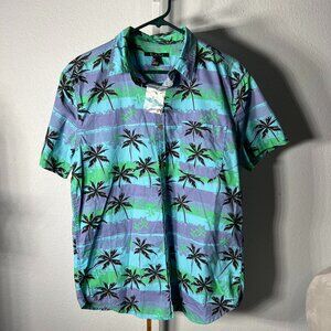 NWOT 21 Men Painted Pattern w Tropical Print Short-Sleeve Button-Up SZ Lrg